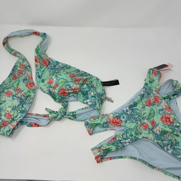 Victoria’s Secret Green Floral Butterfly Halter Bikini High Waisted Cut Out - Picture 9 of 14